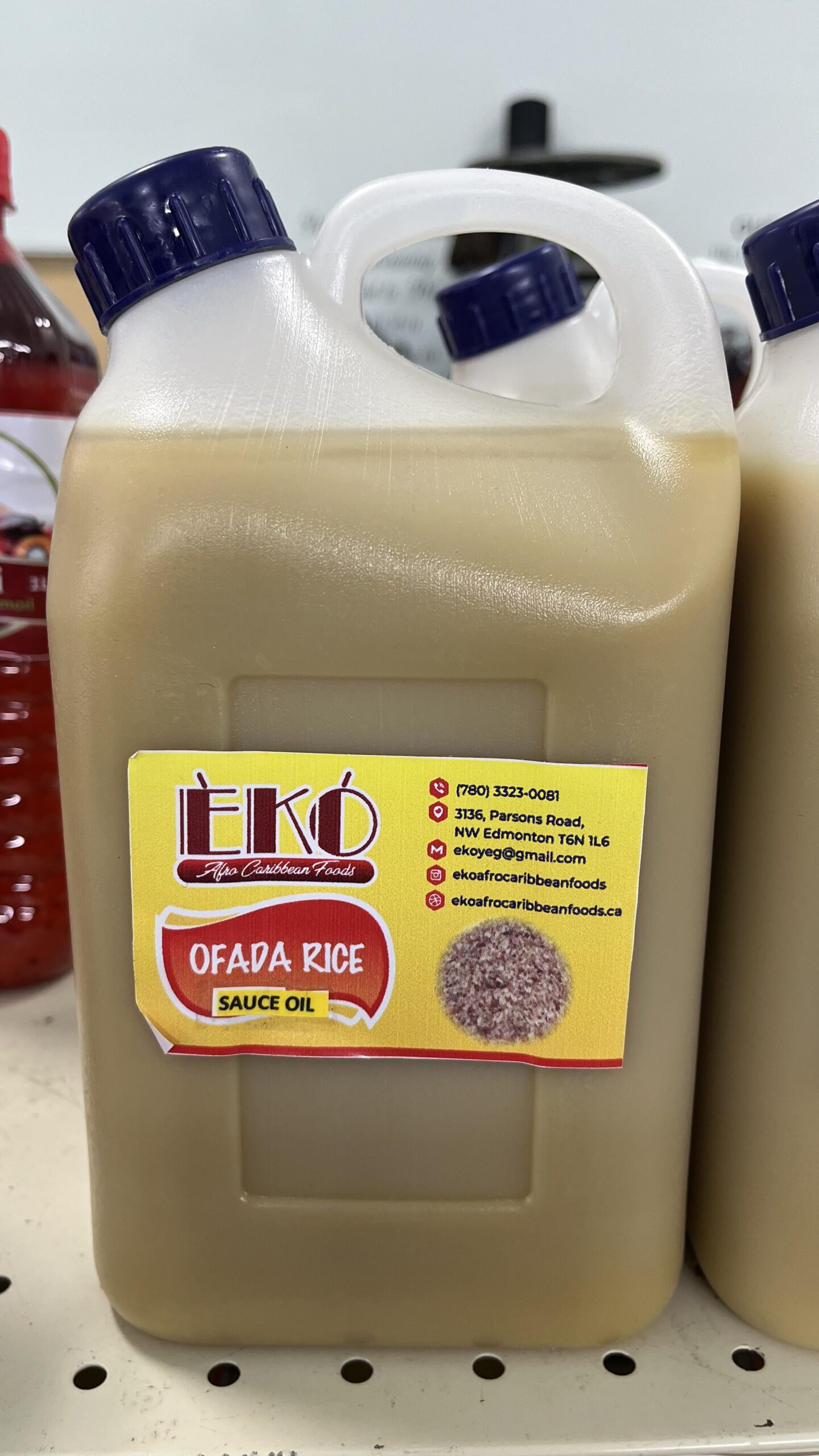 Ofada palm oil unrefined Nigerian cooking oil for traditional African meals and Ofada rice in Edmonton Canada